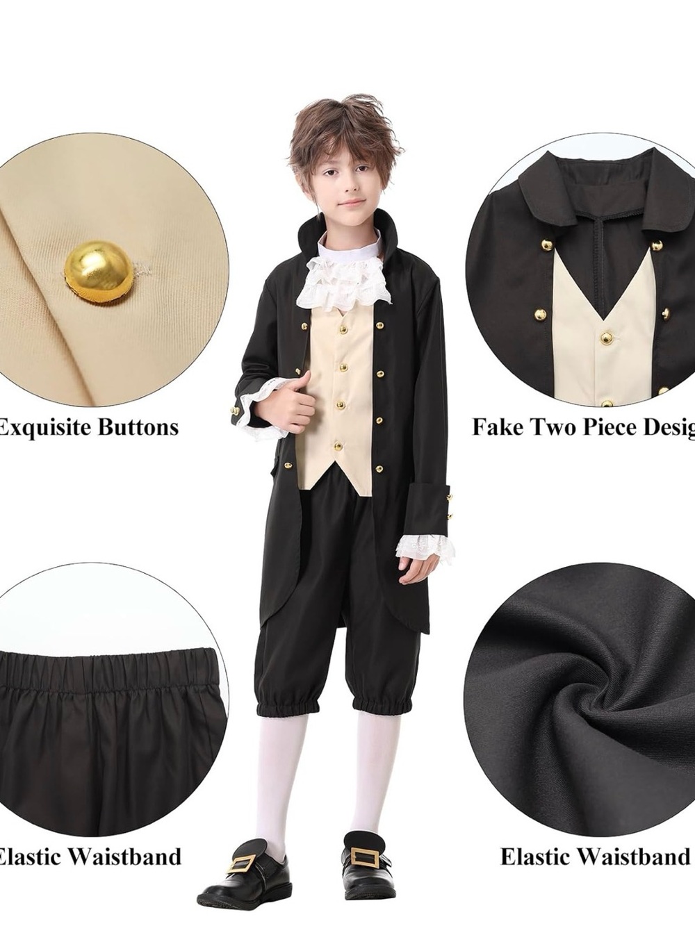Black and Cream Boys' Historical Costume w/Gold Buttons size 15-17 years old
